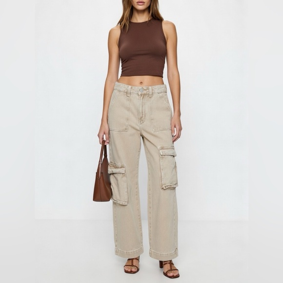 Miss Love Denim - Miss Love Beige High Rise Wide Leg Cargo Jeans Utility Pants XS